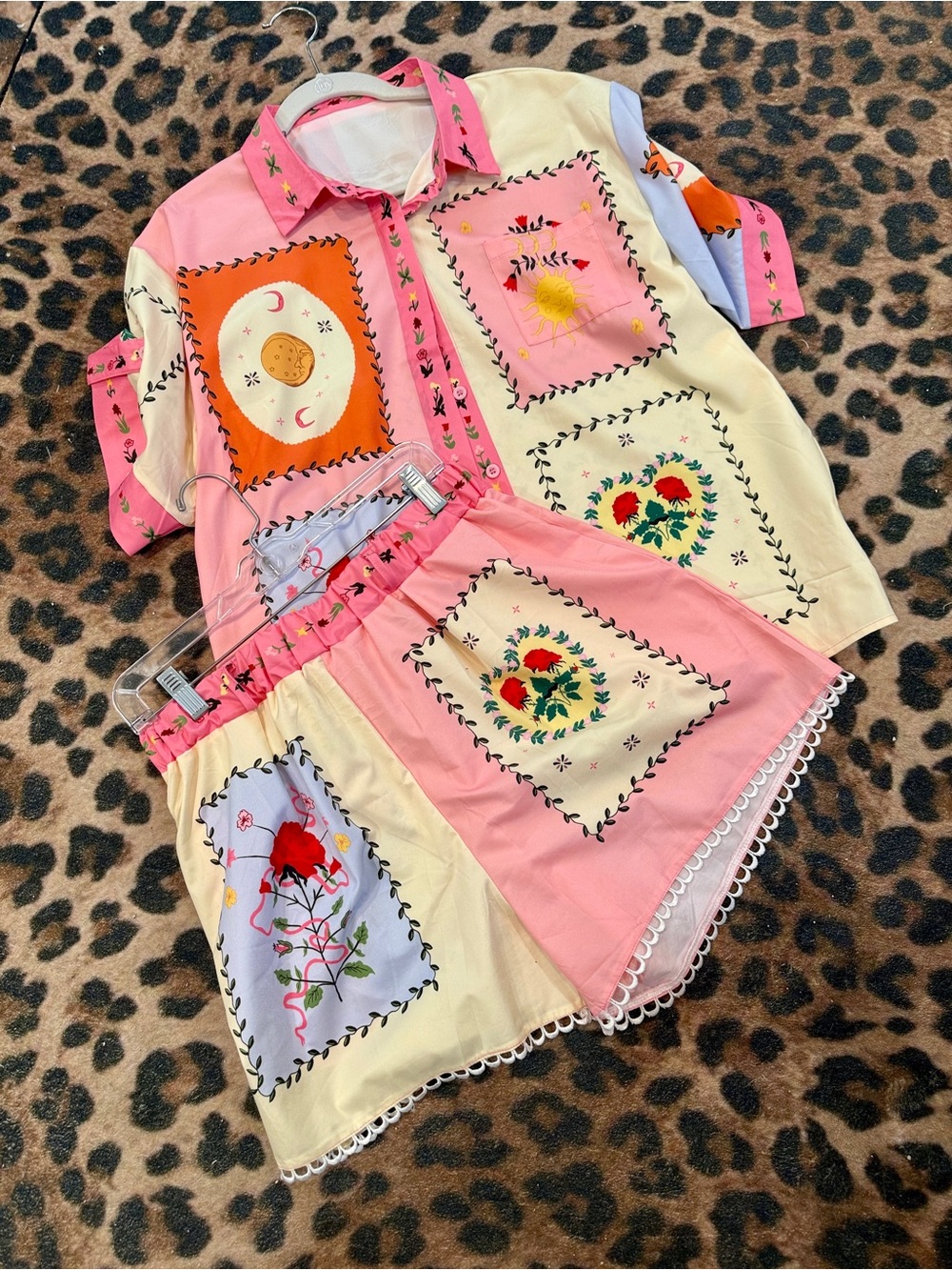 Embroidered Pastel Two-Piece Set — Pink, Cream & Lavender - Picture 5 of 7